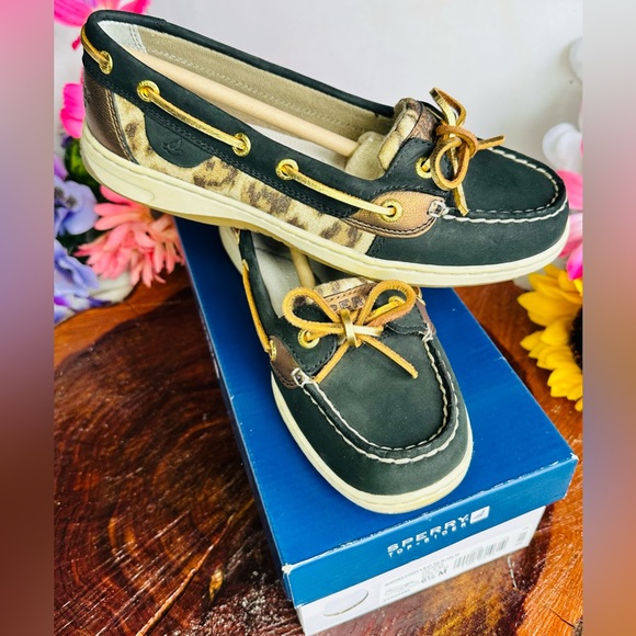 SPERRY Angelfish Black/Gold Boat Shoes SPERRY Women’s Shoes Cheetah Sperrys - Picture 7 of 8